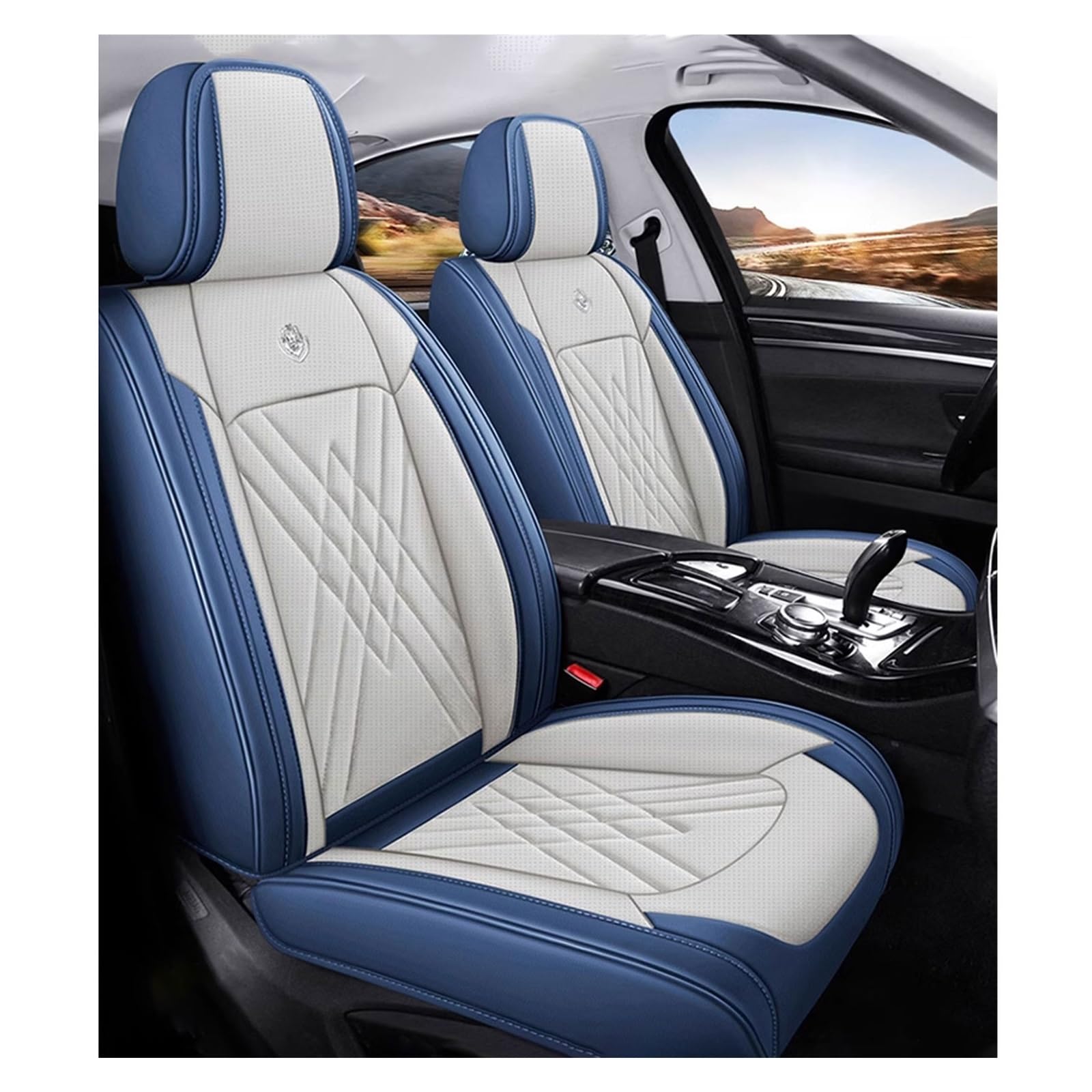 Schonbezüge Für Autositze Für Ford Focus/Focus Trend/Business/ST Line, Sitzbezüge Auto Universell, Atmungsaktives, Wasserdichtes, Hochwertiges Lederpolster,Fabrik Direkt(Blue-Beige) von Generic