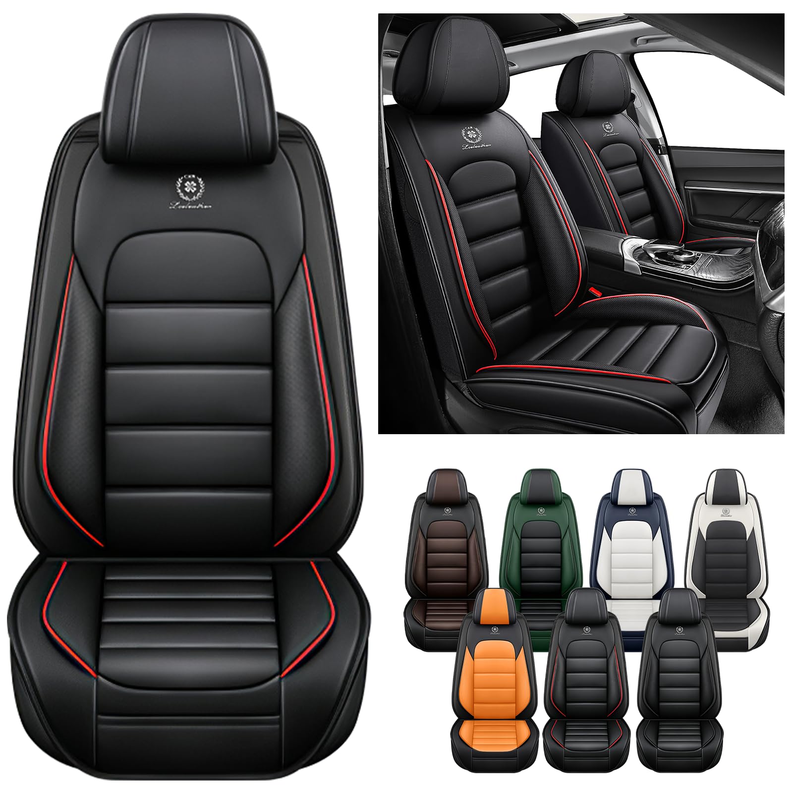 Schonbezüge Für Autositze Für Seat Ibiza 6J 6L 6P KJ 2000-2024 2025, Autositzbezüge Universell, Autositzbezug Leder, Wasserdichtes，Atmungsaktives,Komfort,Aufbewahrungstasche(Black Red) von Generic