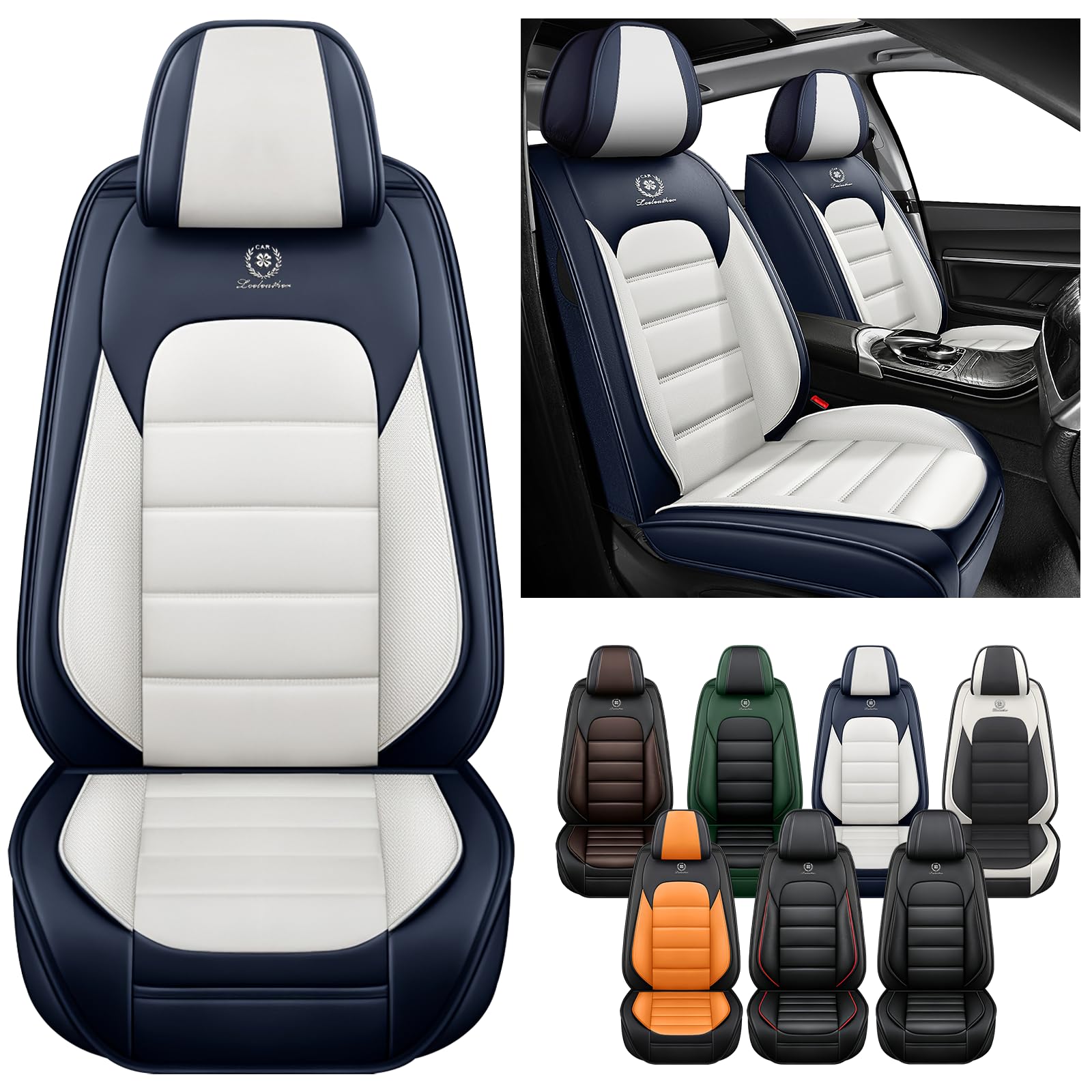 Schonbezüge Für Autositze Für Skoda Fabia 1 Fabia 3 Superb Spaceback Felicia, Autositzbezüge Universell, Autositzbezug Leder, Wasserdichtes，Atmungsaktives,Komfort,Aufbewahrungstasche(Blue White) von Generic