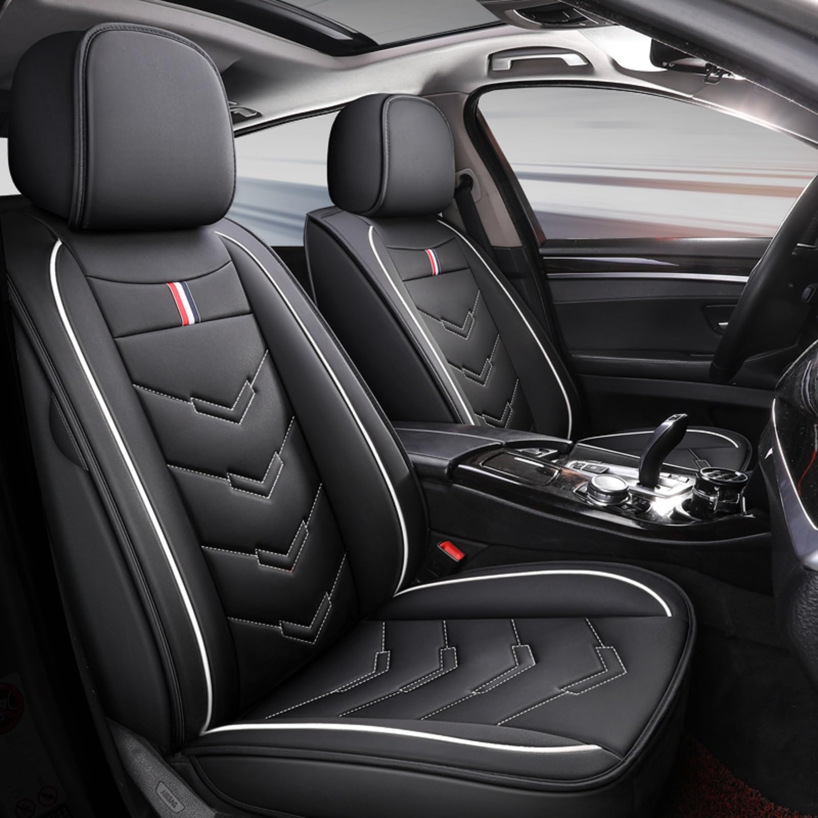 Schonbezüge Für Autositze Für VW Golf 8 VW MK8 (5-Seats) Candy T-ROC Crafter 2010-2025, Autositzbezüge Universell, Autositzbezug Leder, 5 Sitze,Wasserdichtes，Atmungsaktives, Verschleißfestes(Black-whi von Generic