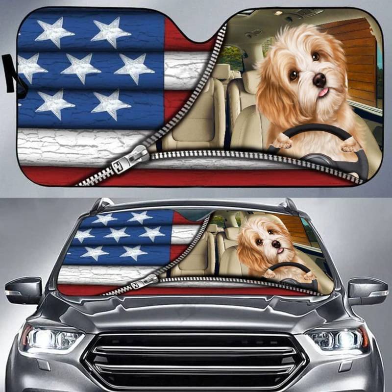 Shih Tzu Hund, Shih Tzu Fahrer Usa Unabhängigkeitstag Auto Windschutzscheibe Sonnenschutz Wasserbeständig Auto Windschutzscheibe Sonnenblende Universal Für Sommer Geländewagen SUV von Generic