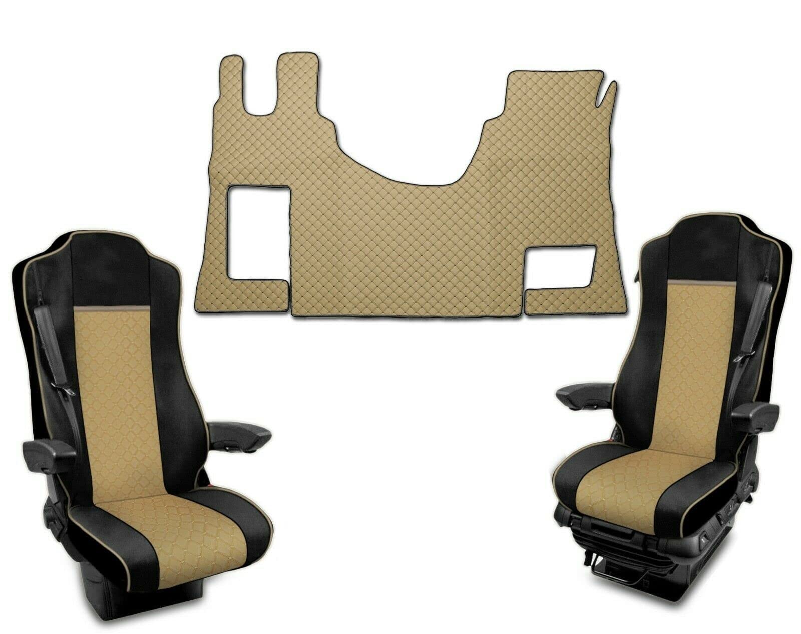 Sitzbezüge 1+1 + Satz Fußmatten Passend Für Actros MP4 Automatic Öko-Leder Beige von Generic
