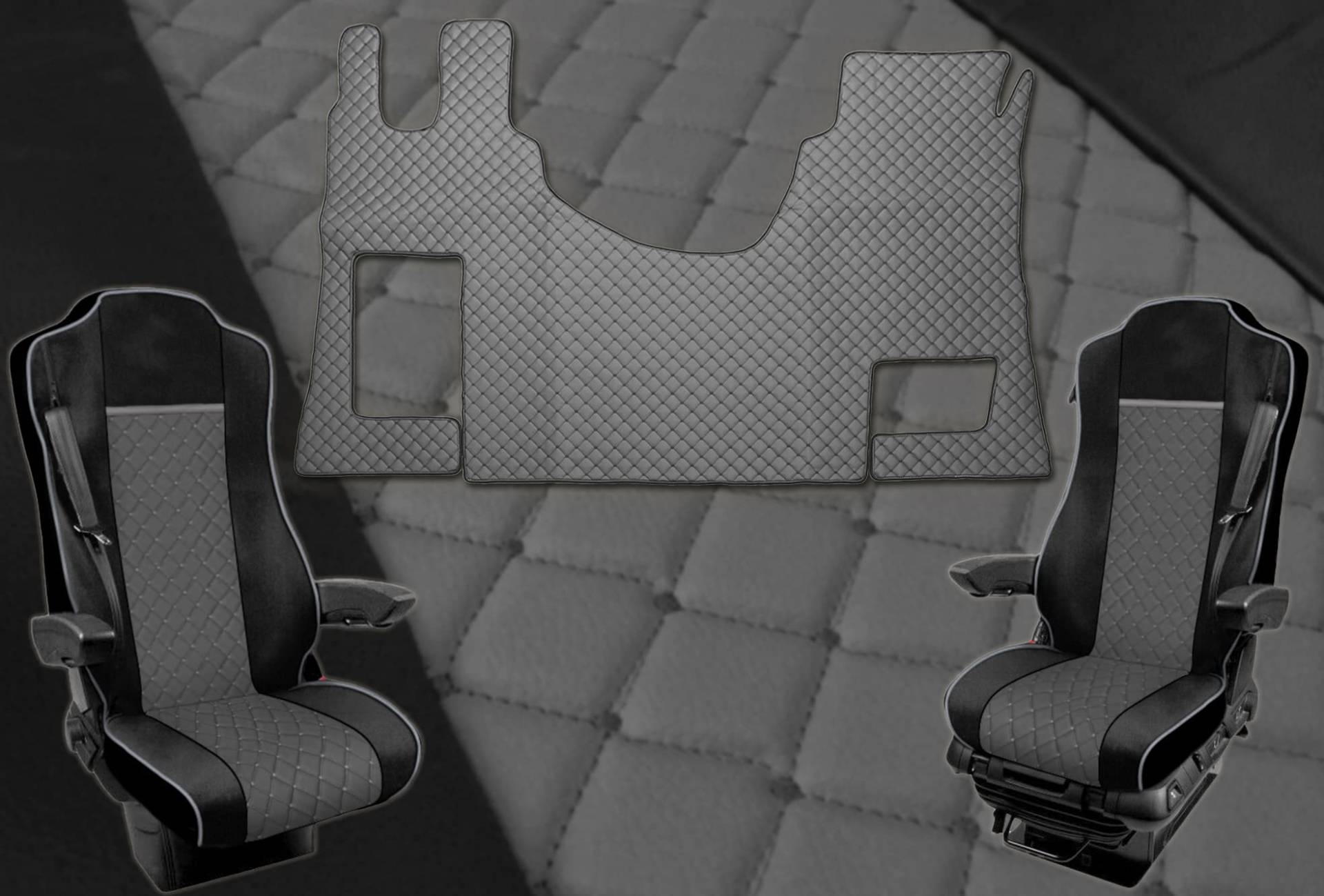 Sitzbezüge 1+1 + Satz Fußmatten Passend Für Actros MP4 Automatic Öko-Leder Grau von Generic