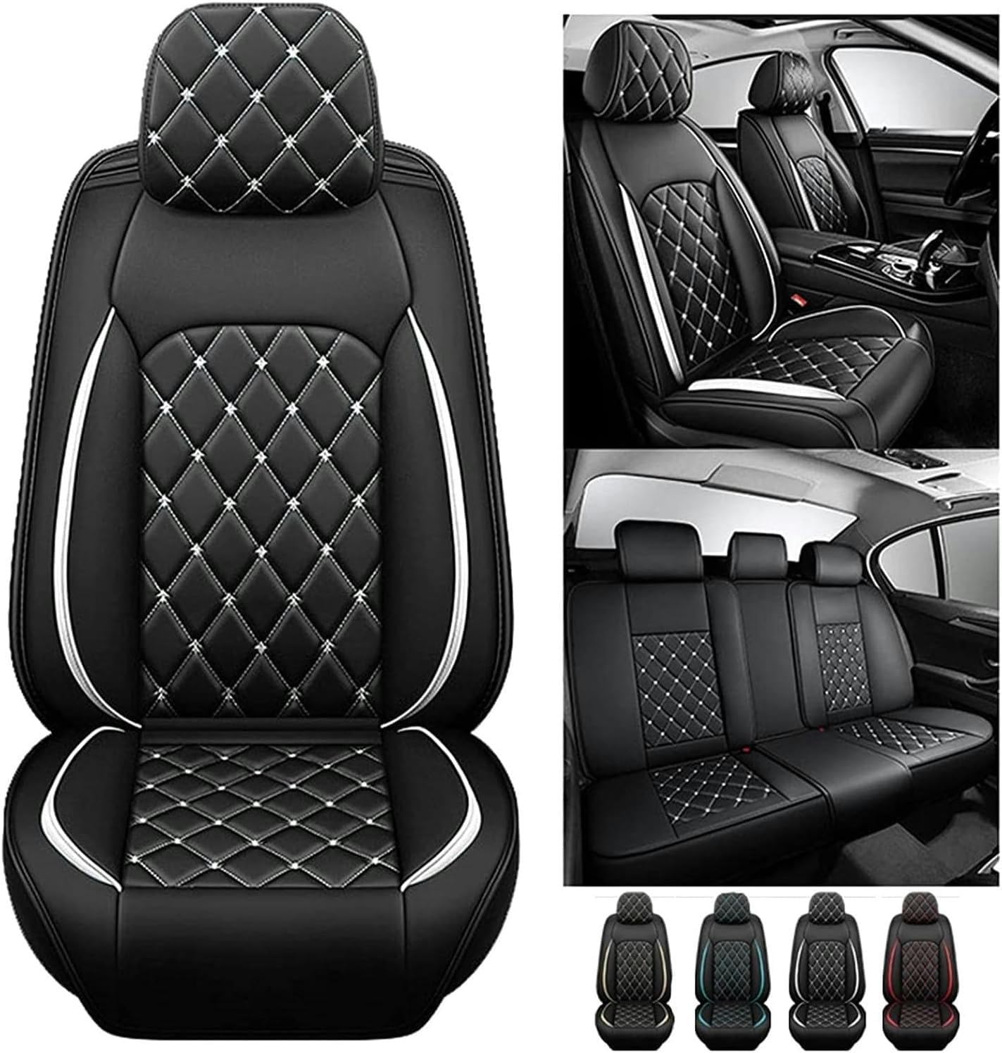 Sitzbezüge Auto Für Audi Q4 e-tron 2022-2024 2025, Autositzbezüge Leder, Wasserdichtes, Verschleißfestes, Feine, Atmungsaktiv Und Bequem(Black White) von Generic