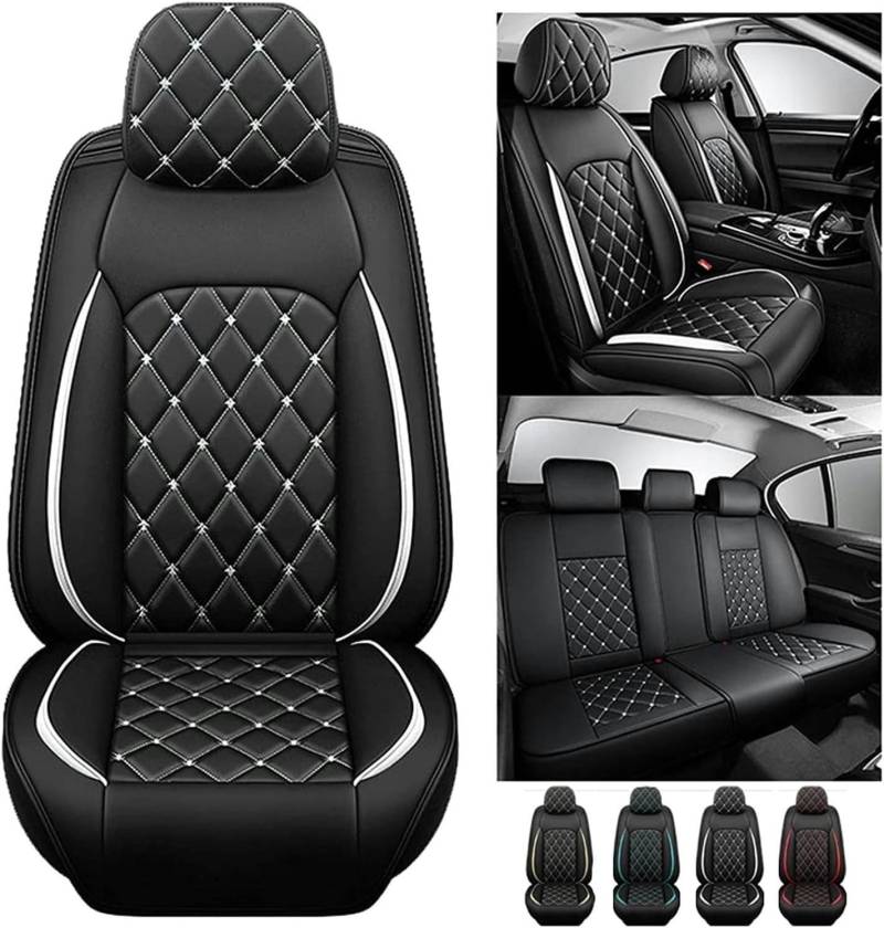 Sitzbezüge Auto Für Audi Q4 e-tron 2022-2024 2025, Autositzbezüge Leder, Wasserdichtes, Verschleißfestes, Feine, Atmungsaktiv Und Bequem(Black White) von Generic