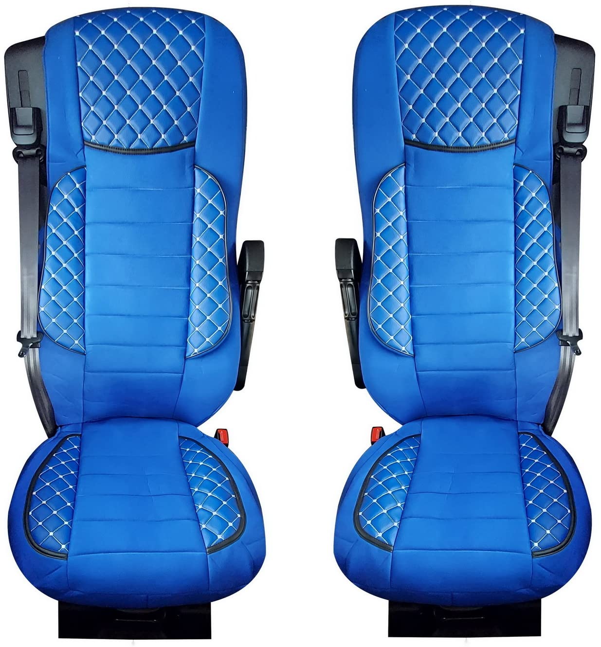 Sitzbezüge für XF 106 und CF Euro 6 LKW Zubehör 2 Stück Set LHD RHD Kunstleder + Stoff blau von Generic