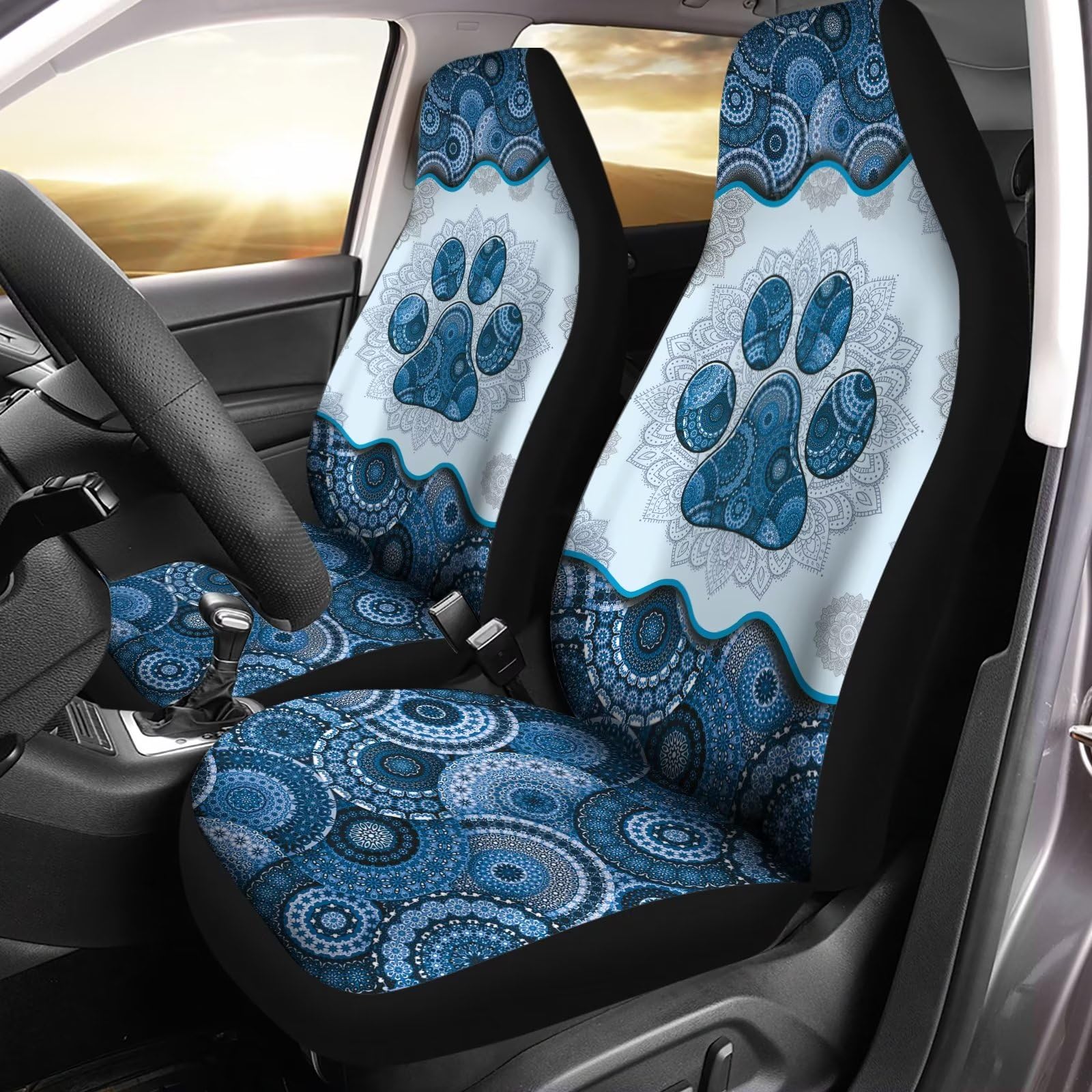 Sitzbezug Blaue Boho-Mandala-Pfote Auto Sitzbezüge Wasserfester Schonbezug Saubere Autositzschoner Für Haustier Autositze Fahrersitz Sitzbezug Blaue Boho-Mandala-Pfote Auto Sitzbezüge Wasserfester Schonbezug Saubere Autositzschoner Für Haustier Autositze Fahrersitz von Generic
