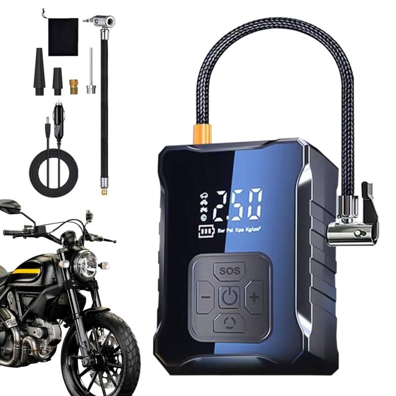 Tragbarer Reifeninflator - Elektrische Luftpumpe, LCD -Display | Schneller Inflationskompressor für Motorradreifen, kompaktes Auto -Reifen -Inflator mit Düsen für Sportbälle und Schlauchboote, 12 x 8, von Generic