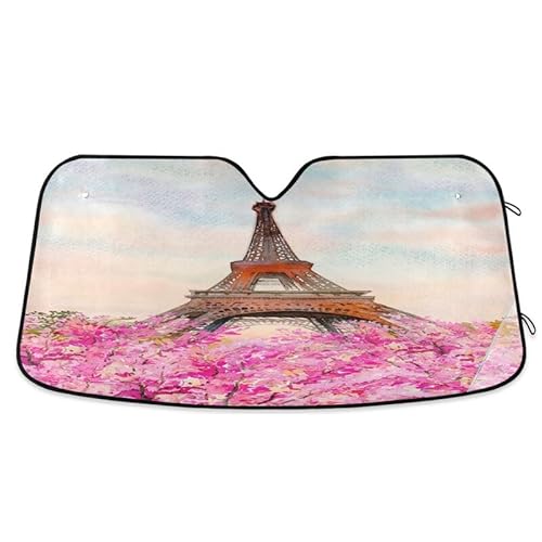 Universal Autoscheibenabdeckung Abdeckung Paris Eiffelturm Kirschblüten Blumen Frühling Einfache Lagerung Sonnenblende Sonnenschutz Windschutzscheibenabdeckung Für Sommer S von Generic