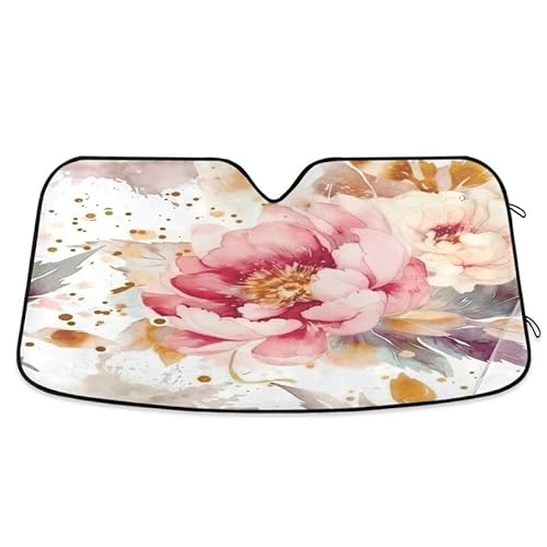 Universal Frontscheibe Windschutzscheibe Schutz Aquarell Pfingstroses Blumen Rosa Faltbar Frontscheibenabdeckung Wasserbeständig Auto Windschutzscheiben Abdeckung Für Geländewagen M von Generic