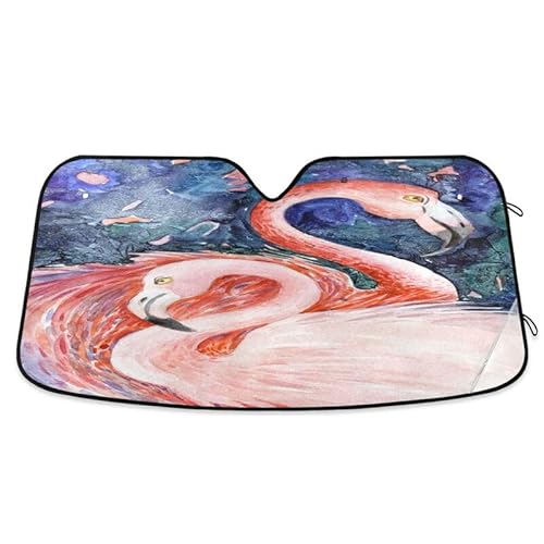 Universal Frontscheibenabdeckung Rosa Flamingos Liebhaber Paar Liebestag Wasserbeständig Frontscheibe Windschutzscheibe Schutz Faltbar Windschutzscheibenabdeckung Für Sommer M von Generic