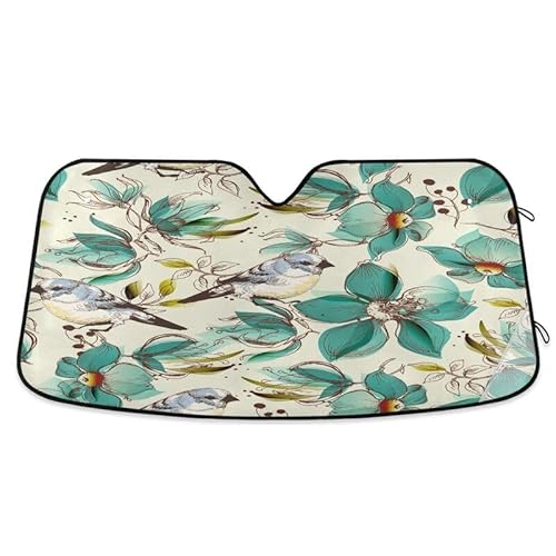 Universal Frontscheibenabdeckung Vintage Vögel Frühling Aquamarine Blumen Aquarell Wasserbeständig Auto Sonnenschutz Sonnenschutz Auto Windschutzscheiben Abdeckung Für Sommer S von Generic