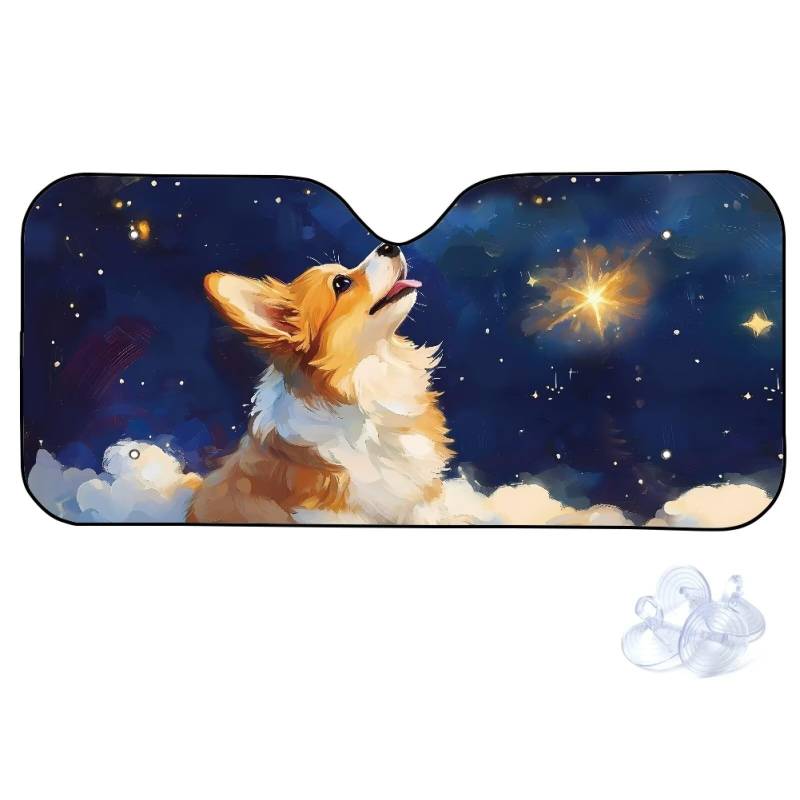 Universal Sonnenblende Corgi-Hund Sternwolke Faltbar Autoscheibenabdeckung Abdeckung Einfache Lagerung Frontscheibe Windschutzscheibe Schutz Für Wagen S von Generic