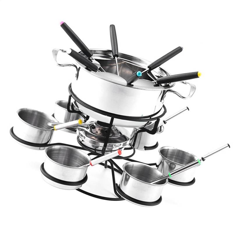 Fondue-Topf-Set aus Edelstahl - Set aus Schokoladenfondue aus Gusseisen, Fonduetopf mit 6 Gabeln, 6 Schüsseln, multifunktionales Fondue-Set von Genérico