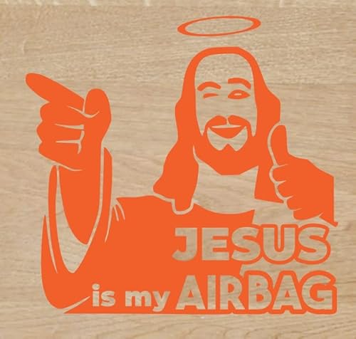 Genérico Vinyl-Aufkleber Jesus is my airbag 10 x 10 cm, selbstklebend, Orange von Genérico
