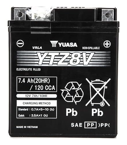 Original Yuasa SLA YTZ8V AGM Motorradbatterie - Einsatzbereit - 12V 7Ah - Maße: 11,3x7x13cm für HONDA SH125i 125 2010- von Generico