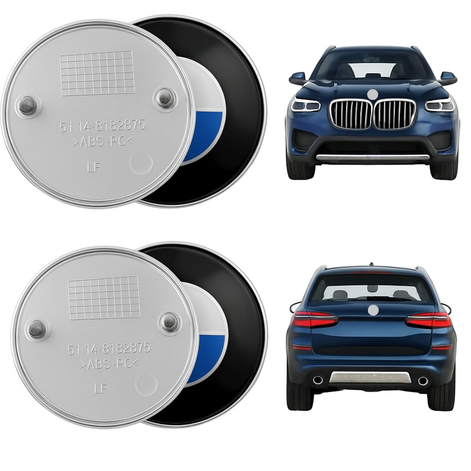 Set mit Motorhauben-Emblem + Kofferraumblem, kompatibel mit B M W. Maße der Logos: 82 mm und 74 mm. Kompatibel mit: E46, E39, E38, E90, E60, Z3, Z4, X3, X5 usw Set mit Motorhauben-Emblem + Kofferraumblem, kompatibel mit B M W. Maße der Logos: 82 mm und 74 mm. Kompatibel mit: E46, E39, E38, E90, E60, Z3, Z4, X3, X5 usw von Genérico