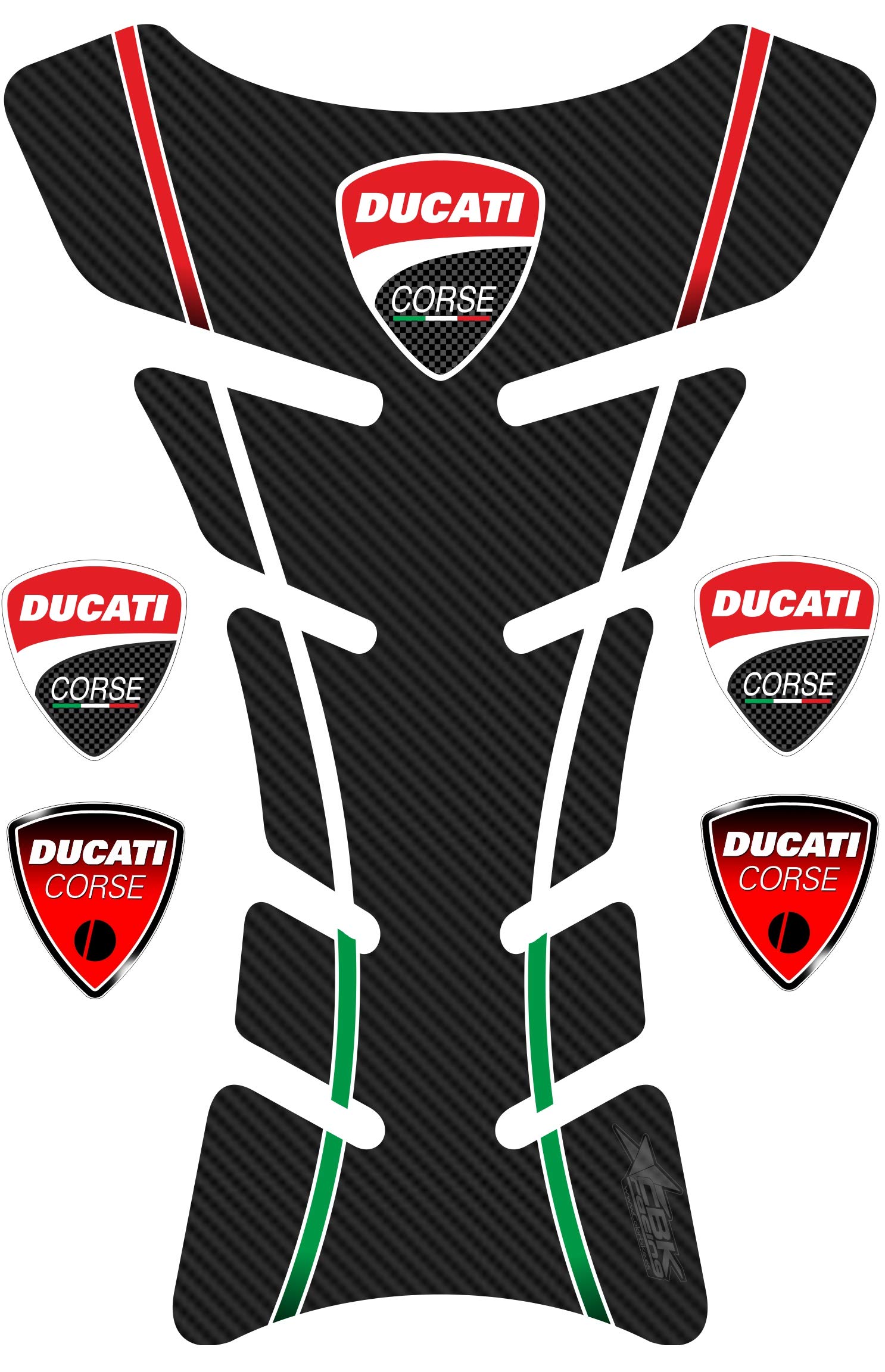 Tankpad / Tankschutz aus Kunstharz, 3D, für Motorrad Ducati Carbon Italien + 4 Schilder Título von Generico
