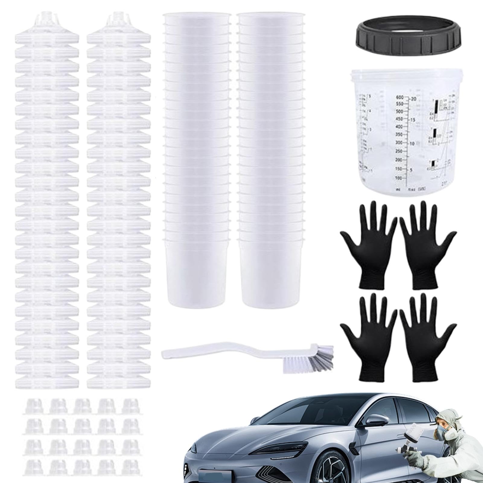 Autolack Mischbecher | Auto Lackierbecher Auskleidungen | Zubehör für Lacksprüher | Inklusive 50 Becherauskleidungen, 50 Deckel, 20 Kappen, 1 Gobe Autolack Mischbecher | Auto Lackierbecher Auskleidungen | Zubehör für Lacksprüher | Inklusive 50 Becherauskleidungen, 50 Deckel, 20 Kappen, 1 Gobe von Générique