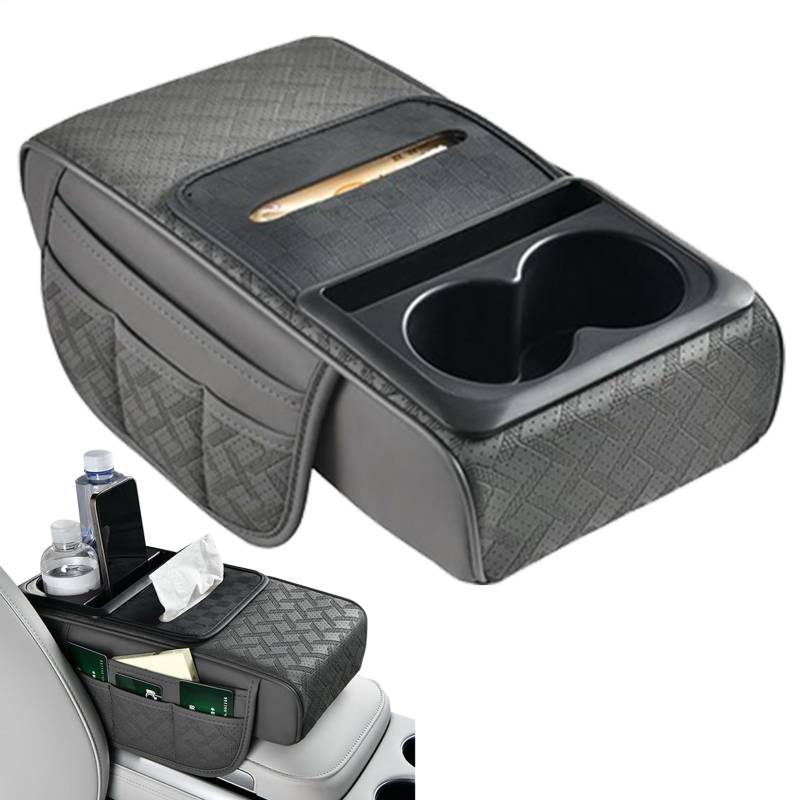 Mittelkonsolenhülle, Armrest Kissen mit Cup-Halter, verlängertes Lederpolster, Autozubehör mit Becherhalter, Stoffbox und Telefonsteckplatz von Générique