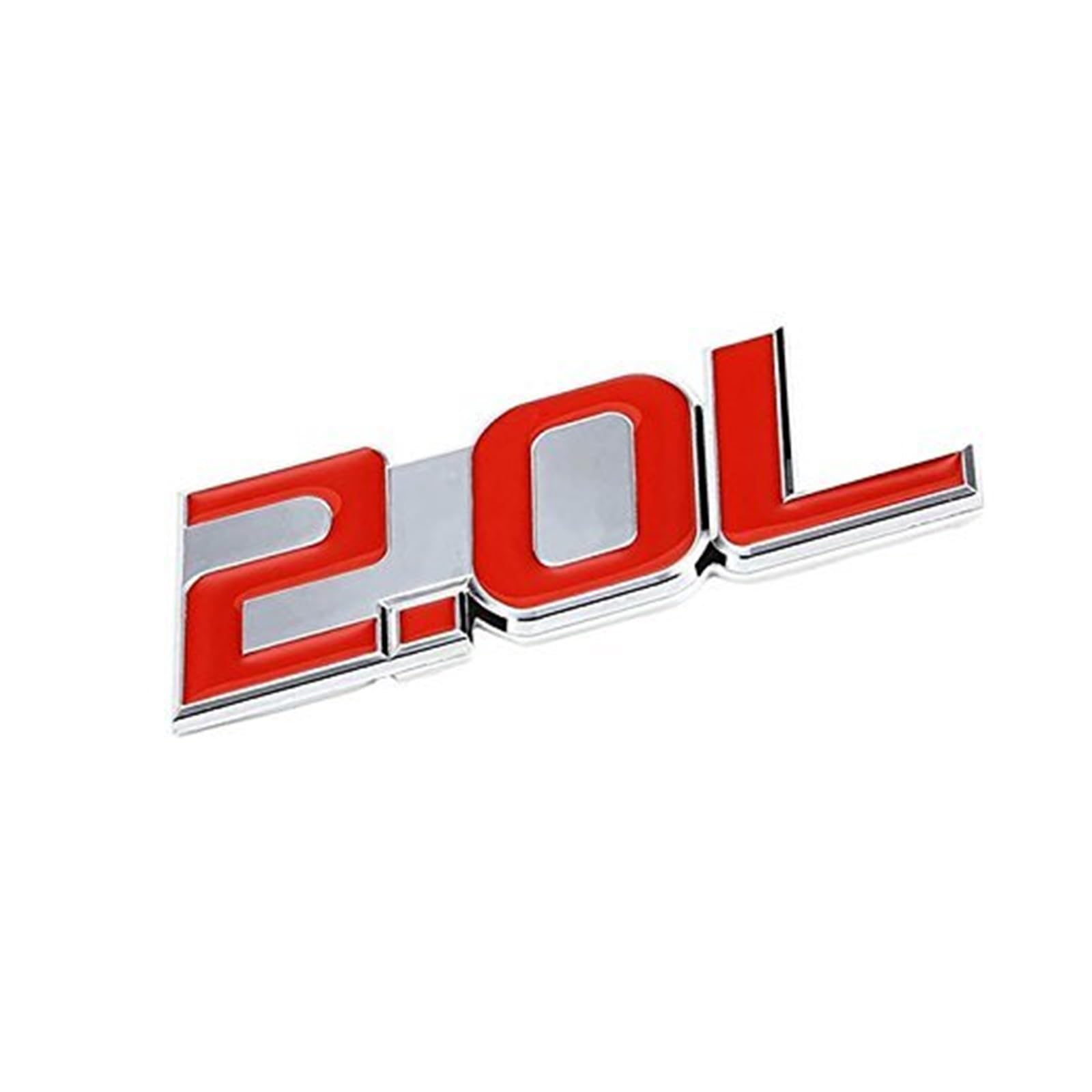 1,5 l Rot/Chrom Aluminiumlegierung Auto Kofferraum Tür Kotflügel Stoßstange Abzeichen Aufkleber Emblem Klebeband Aufkleber for Autos(Red-Silver,Emblem Letter: 2.0L) von Generisch