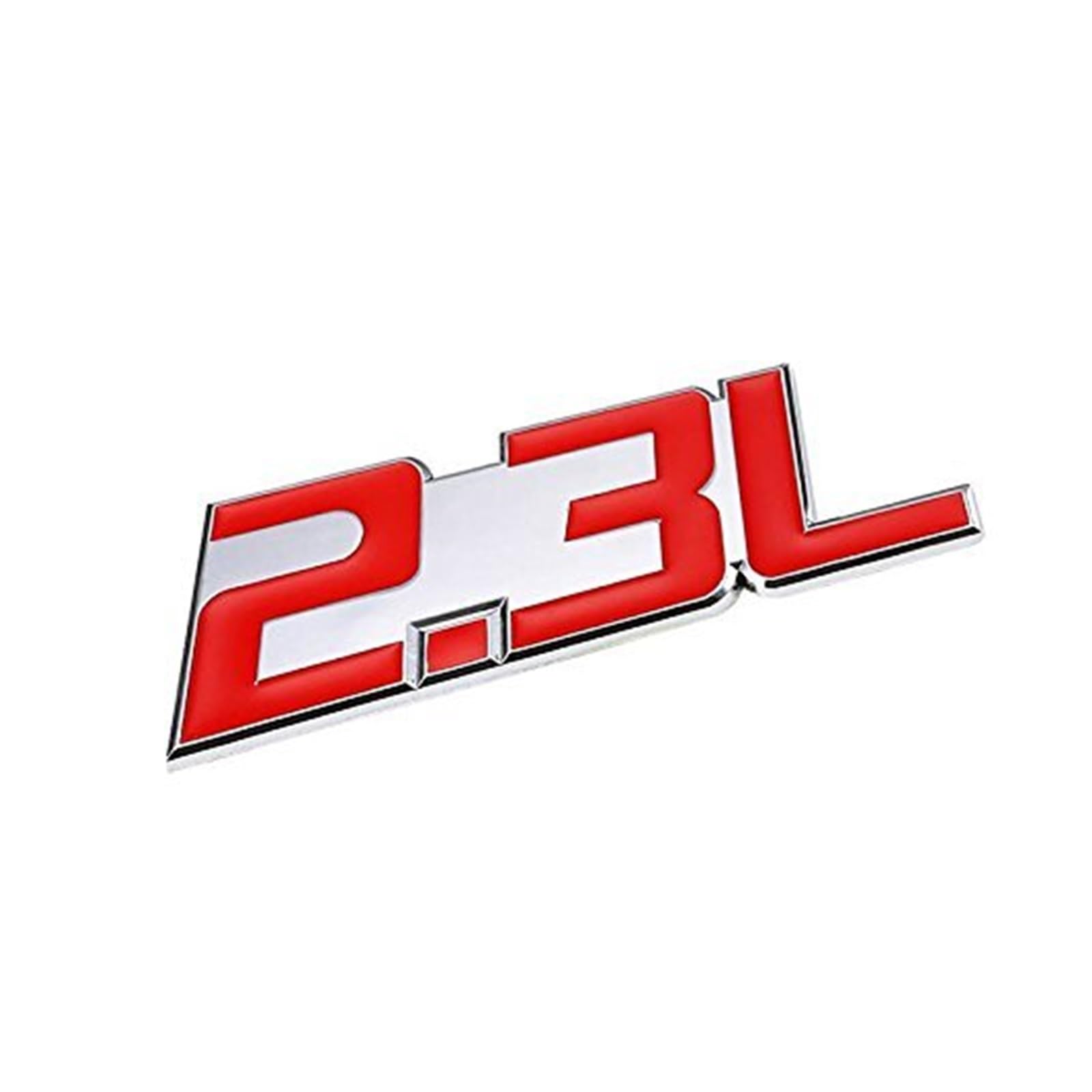 1,5 l Rot/Chrom Aluminiumlegierung Auto Kofferraum Tür Kotflügel Stoßstange Abzeichen Aufkleber Emblem Klebeband Aufkleber for Autos(Red-Silver,Emblem Letter: 2.3L) von Generisch