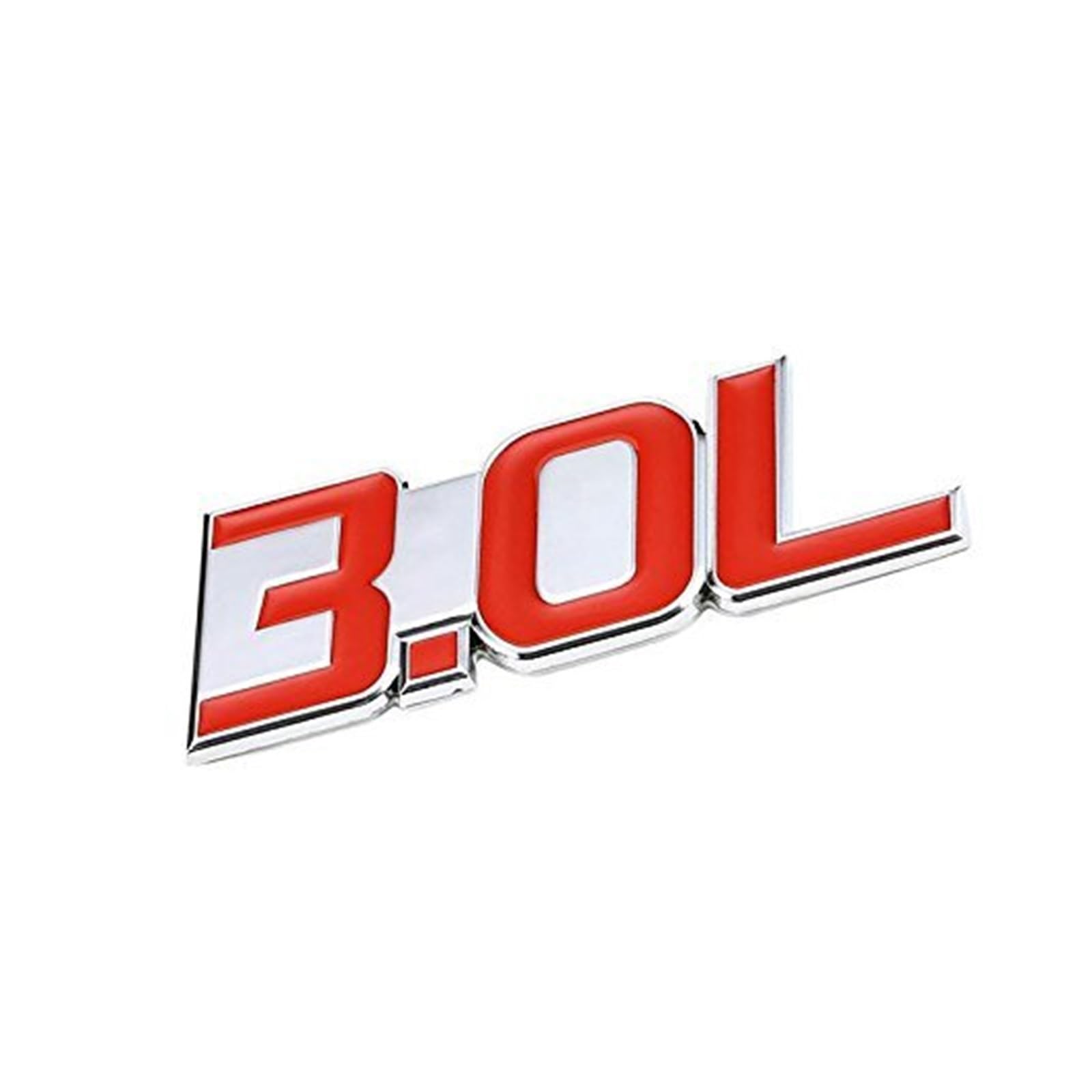 1,5 l Rot/Chrom Aluminiumlegierung Auto Kofferraum Tür Kotflügel Stoßstange Abzeichen Aufkleber Emblem Klebeband Aufkleber for Autos(Red-Silver,Emblem Letter: 3.0L) von Generisch
