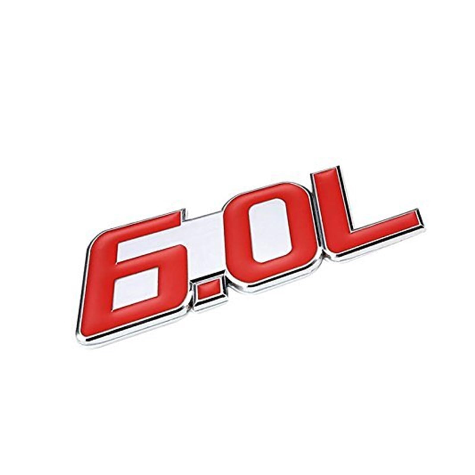 1,5 l Rot/Chrom Aluminiumlegierung Auto Kofferraum Tür Kotflügel Stoßstange Abzeichen Aufkleber Emblem Klebeband Aufkleber for Autos(Red-Silver,Emblem Letter: 6.0L) von Generisch