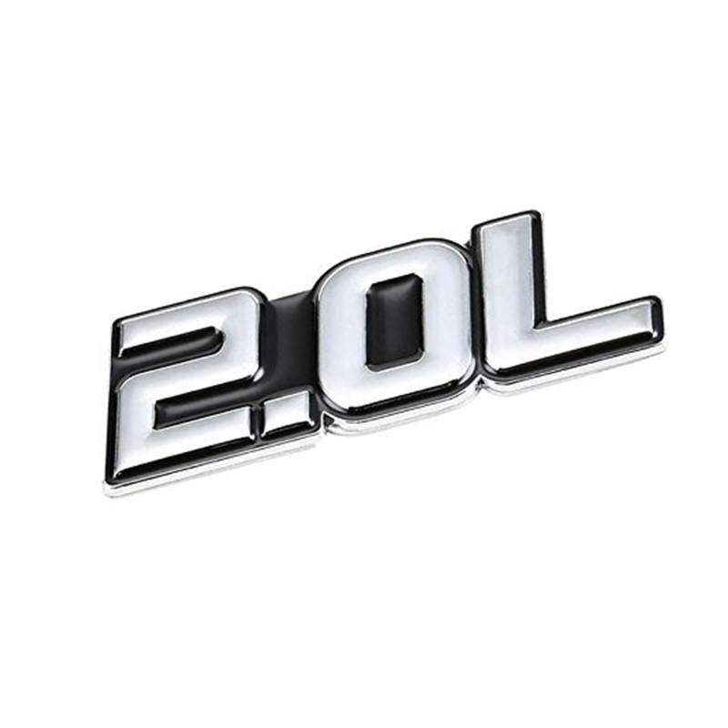 1,5 l Rot/Chrom Aluminiumlegierung Auto Kofferraum Tür Kotflügel Stoßstange Abzeichen Aufkleber Emblem Klebeband Aufkleber for Autos(Silver-Black,Emblem Letter: 2.0L) von Generisch