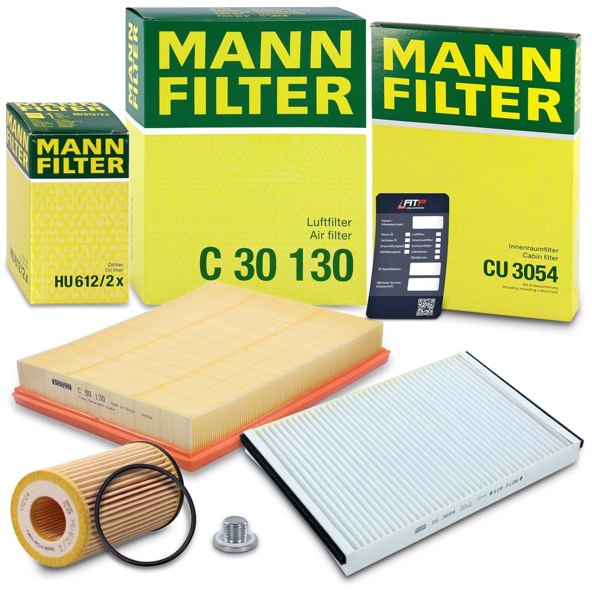 1x MANN-FILTER Ölfilter, 1x MANN-FILTER Luftfilter, 1x MANN-FILTER Innenraumfilter, 1x Ölablassschraube mit Dichtring Kompatibel mit OPEL ASTRA G (T98) (F35), ASTRA H (A04) ASTRA J GTC von Generisch