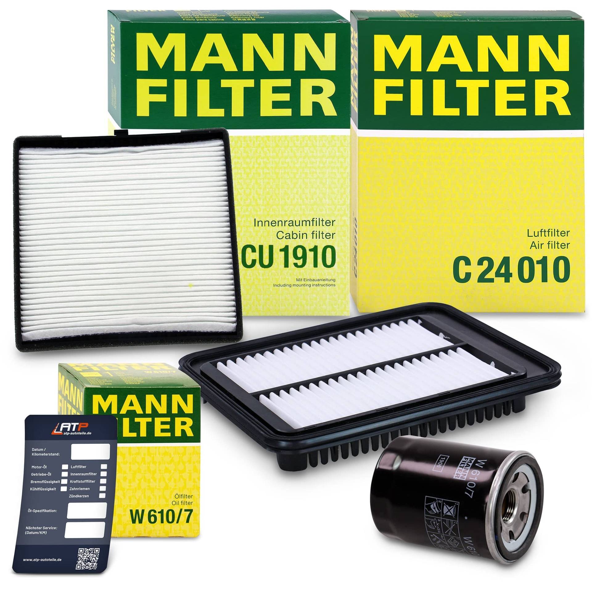 MANN-FILTER Inspektionspaket Filterset 1x Ölfilter, 1x Luftfilter, 1x Innenraumfilter, 1x Ölwechselanhänger, Kompatibel mit HYUNDAI i10 I (PA) von Generisch