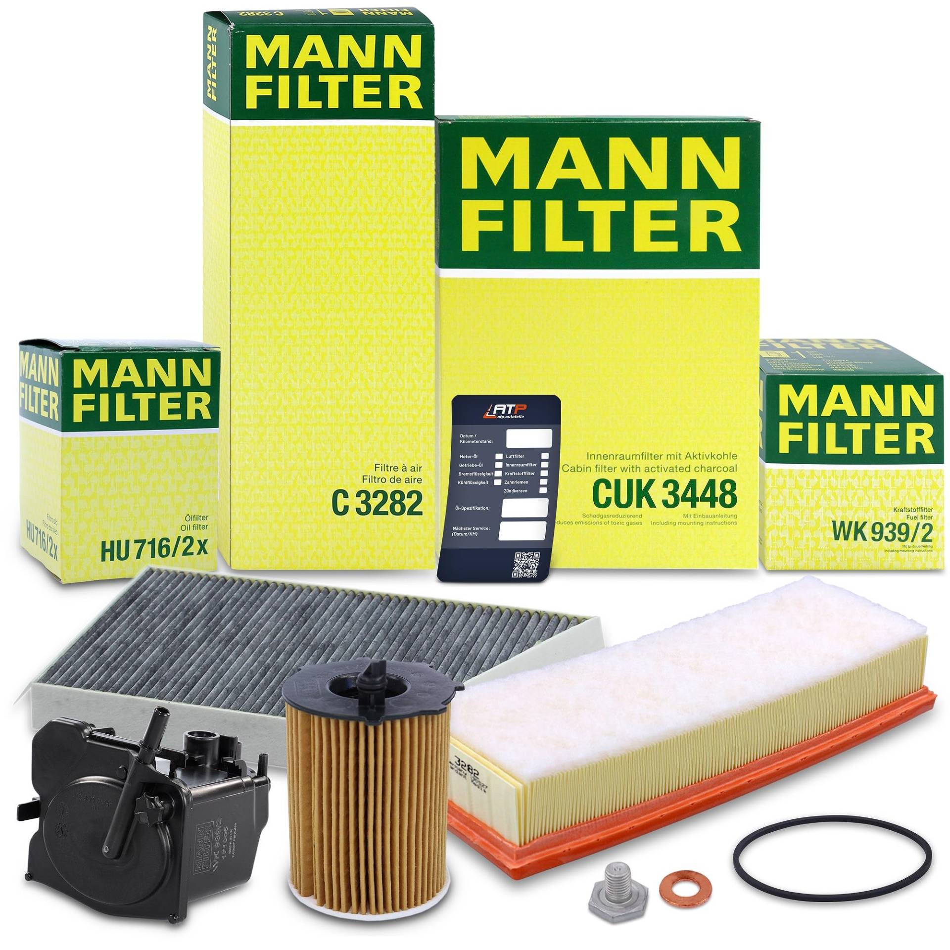 MANN-FILTER Inspektionspaket Filterset 1x Ölfilter, 1x Luftfilter, 1x Innenraumfilter (Aktivkohlefilter), 1x Kraftstofffilter, Kompatibel mit PEUGEOT 206 CC (2D) (2A/C) (2E/K) von Generisch