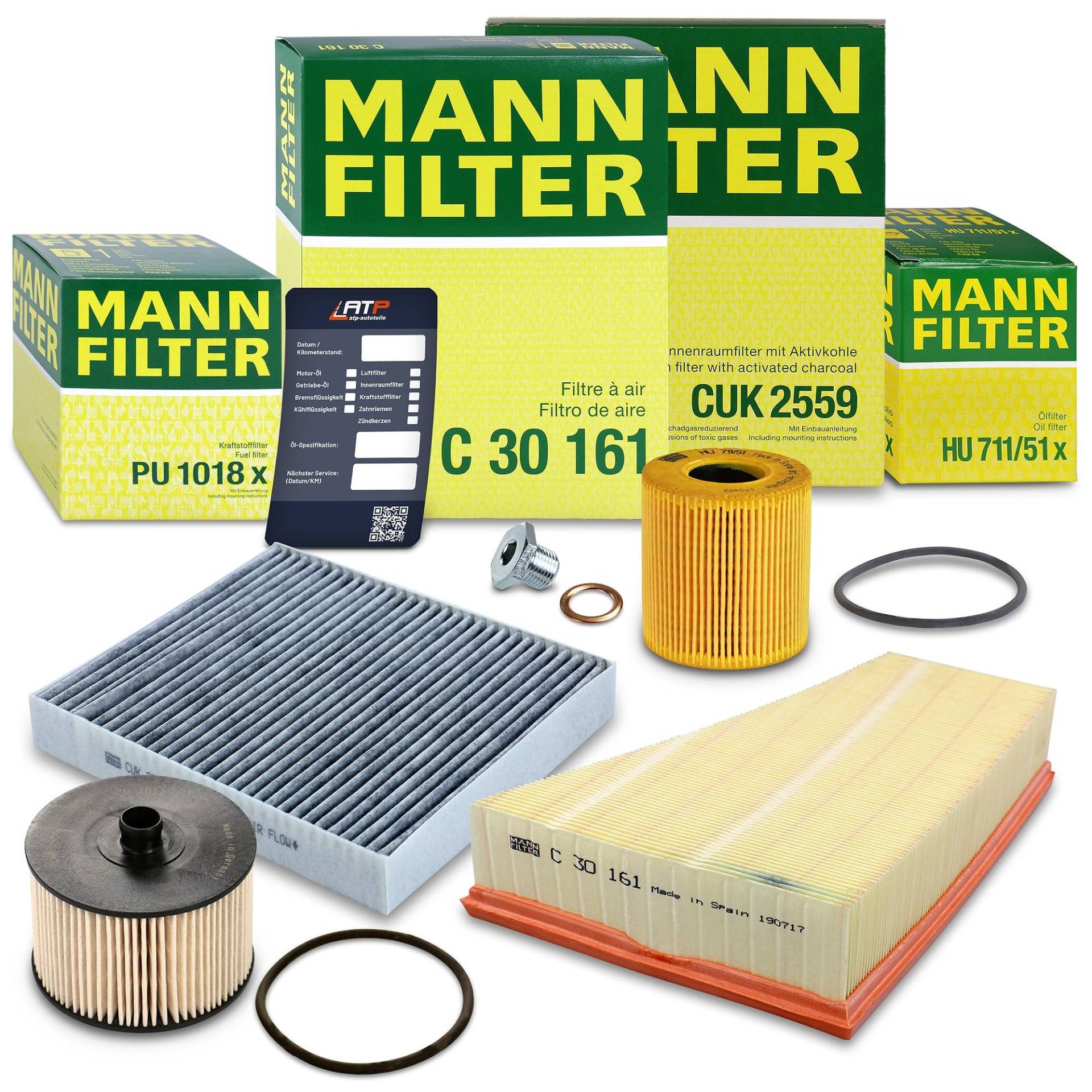 1x MANN-FILTER Ölfilter, 1x MANN-FILTER Luftfilter, 1x MANN-FILTER Innenraumfilter (Aktivkohlefilter), 1x MANN-FILTER Kraftstofffilter Kompatibel mit FORD GALAXY Mk2 (WA6), S-MAX (WA6) von Generisch