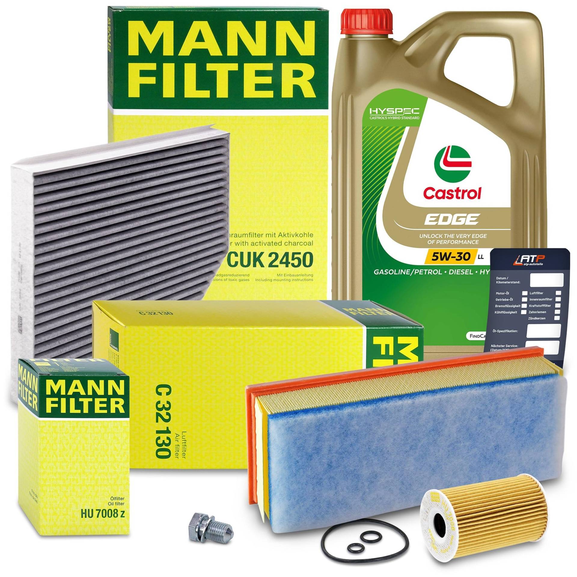 MANN-FILTER Inspektionspaket Filterset 1x Ölfilter, 1x Luftfilter, 1x Innenraumfilter, 1x Motoröl 5W-30 LL 5 lKompatibel mit AUDI A4 B8 (8KH)(8K2)(8K5), A5 (8T3)(8F7)(8TA), Q5 (8RB) von Generisch