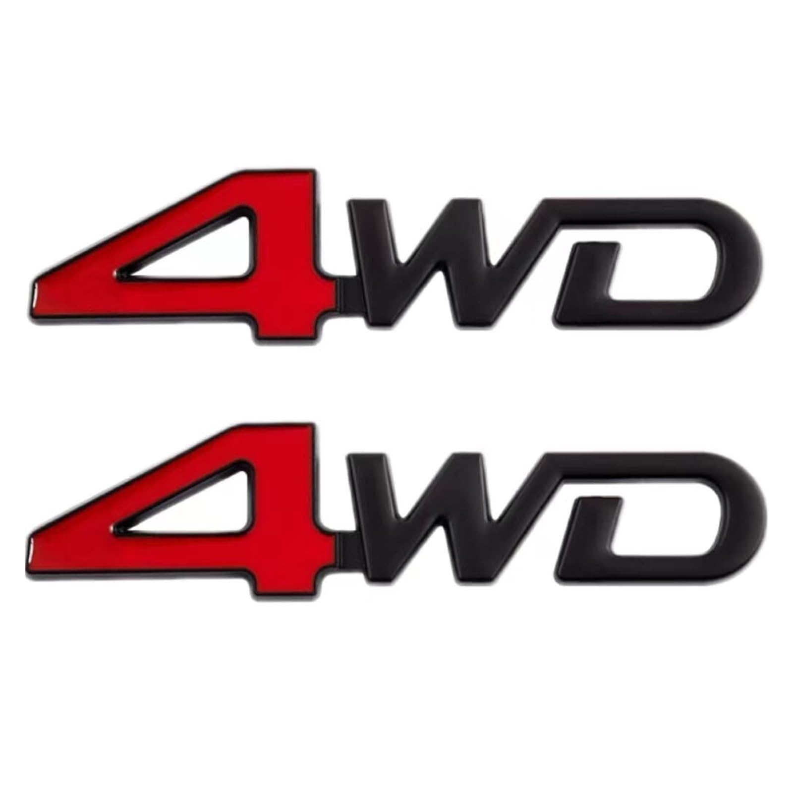 2 x 4WD-Emblem-Abzeichen – 3D-Aufkleber aus Zinklegierung for Kofferraum, Tür, Kotflügel, Stoßstange (rot und schwarz) von Generisch