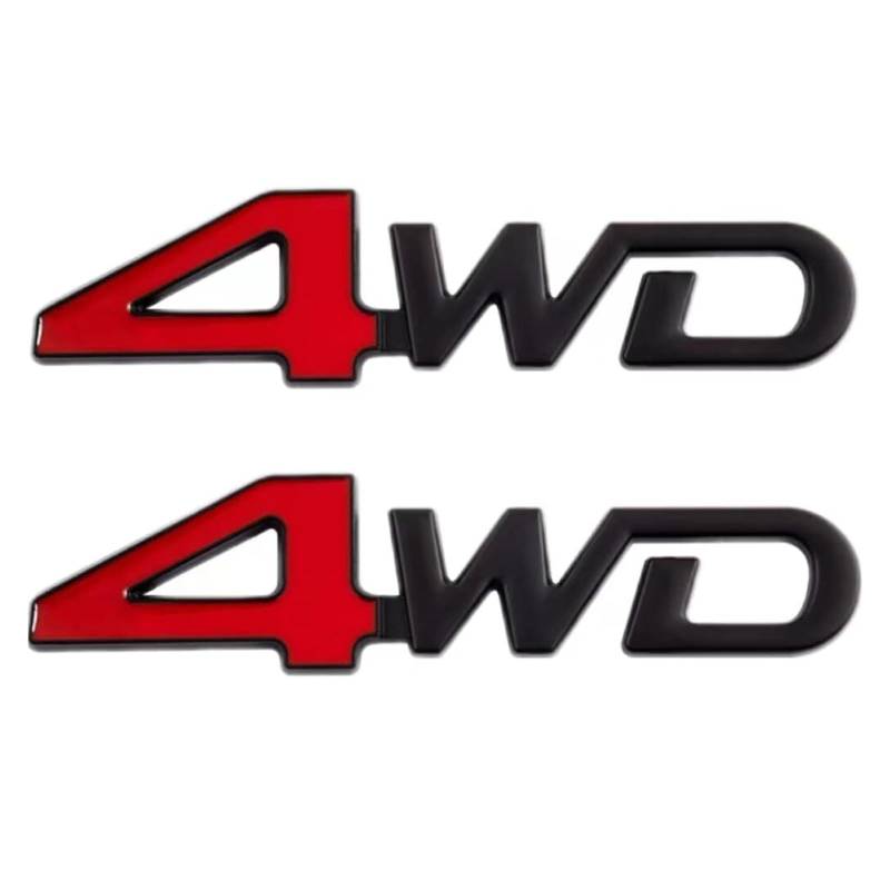2 x 4WD-Emblem-Abzeichen – 3D-Aufkleber aus Zinklegierung for Kofferraum, Tür, Kotflügel, Stoßstange (rot und schwarz) von Generisch