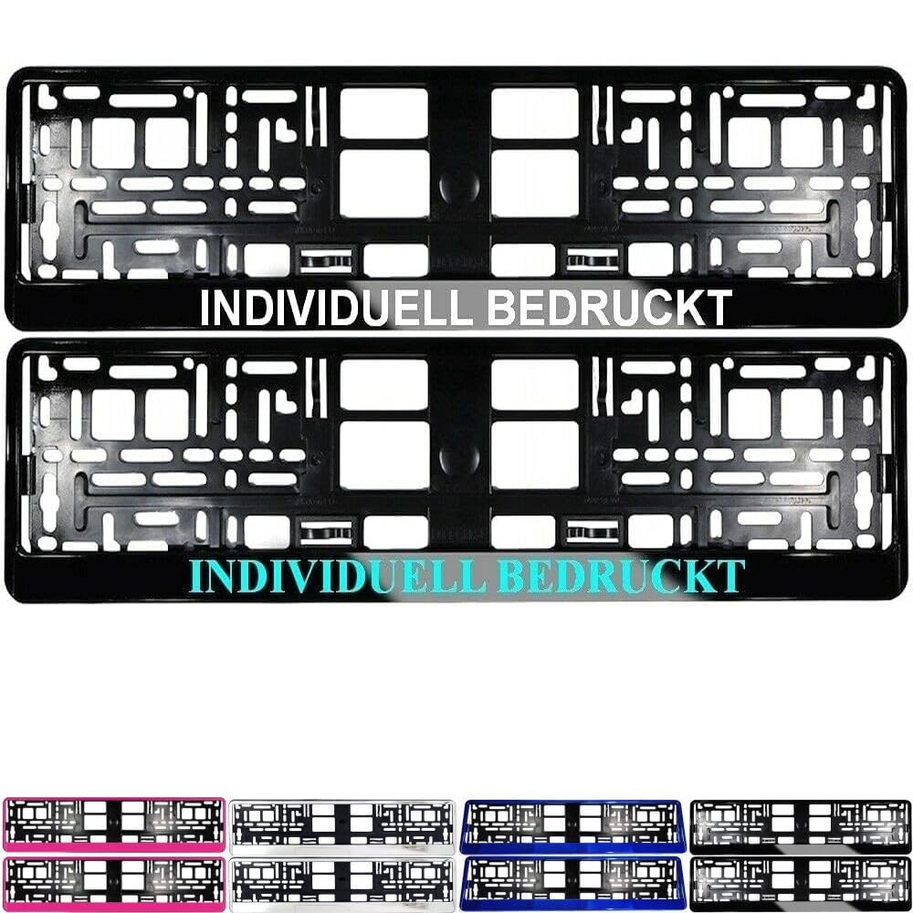 2X Kurze Kennzeichenhalter 460 x 110 mm mit WUNSCHTEXT Beschriftung Werbung Bedruckt Nummernschildhalter Kennzeichenhalterung für verkurzte Kennzeichen 46 x 11cm (schwarz Hochglanz) von Generisch