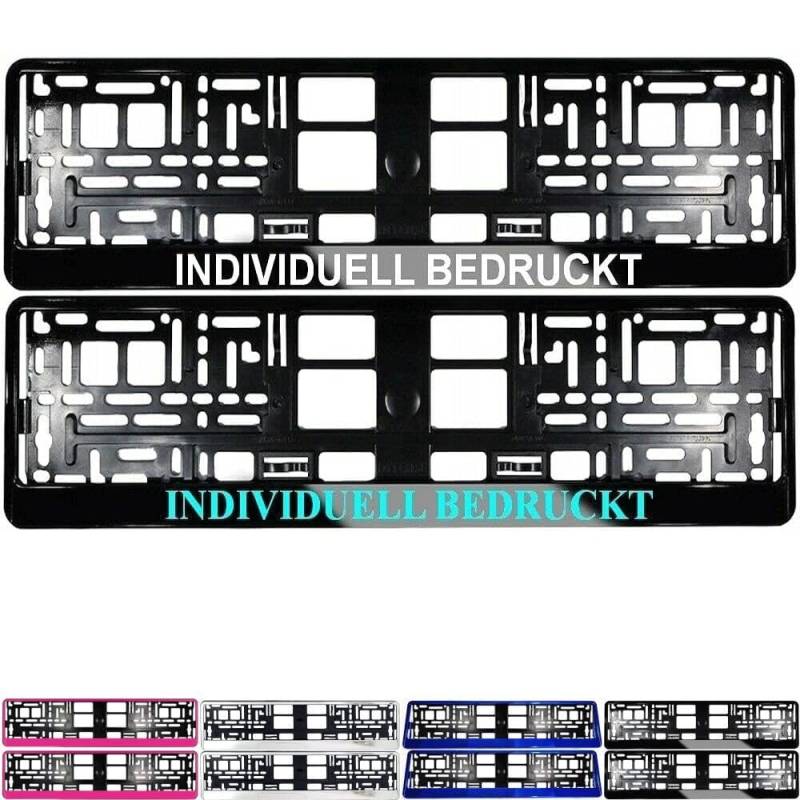 2X Kurze Kennzeichenhalter 460 x 110 mm mit WUNSCHTEXT Beschriftung Werbung Bedruckt Nummernschildhalter Kennzeichenhalterung für verkurzte Kennzeichen 46 x 11cm (schwarz Hochglanz) von Generisch
