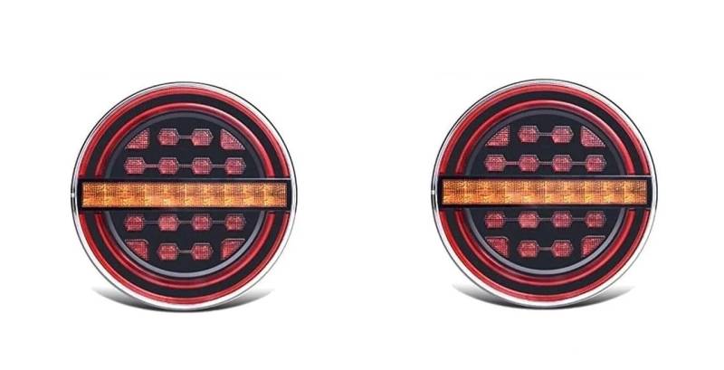 2x Dynamische runde LED-Rückleuchten hintere Bremse Stop Indikator mit 3 Funktionen ECE R7 R6 R10 IP67 E9 Prüfzeichen Anhänger PKW LKW KFZ Landtechnik Traktor Schleppdienst von Generisch