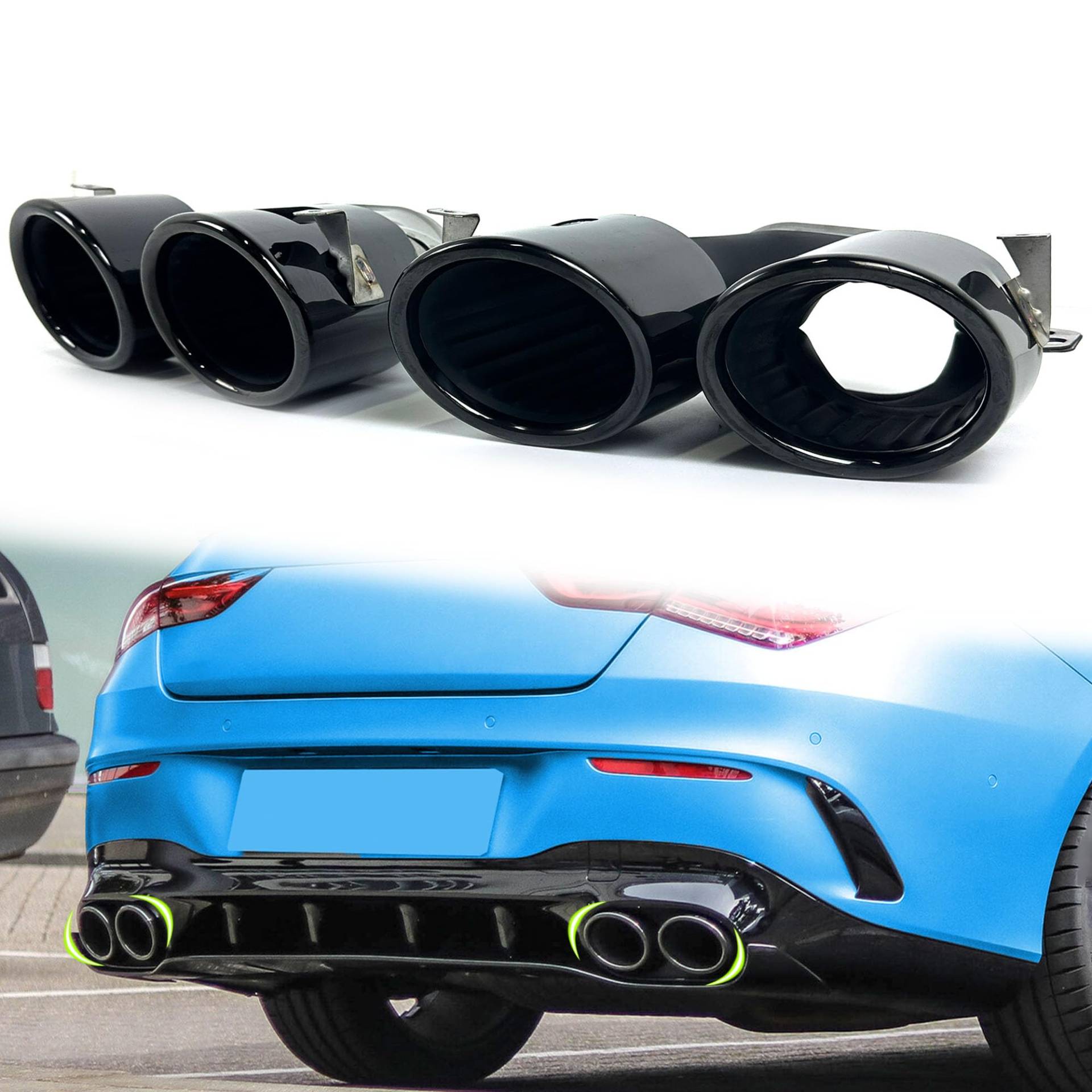 2x Schwarz Auspuffblende Endrohre für Mercedes W177 A35 A45 AMG CLA 35 AMG C118 von Generisch