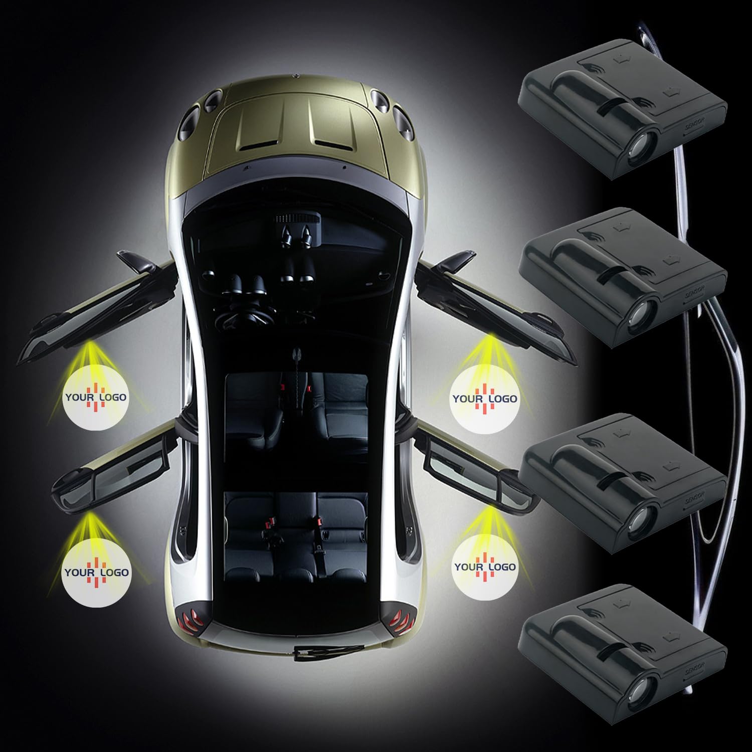 4 Stück Personalisierte LED Logo Autotür Licht, HD LED TüRbeleuchtung Logo Projektor, Universal Drahtlose Autotür Logo Licht Projektor, Einstiegsbeleuchtung für Autotür (Magnet Typ) von Generisch