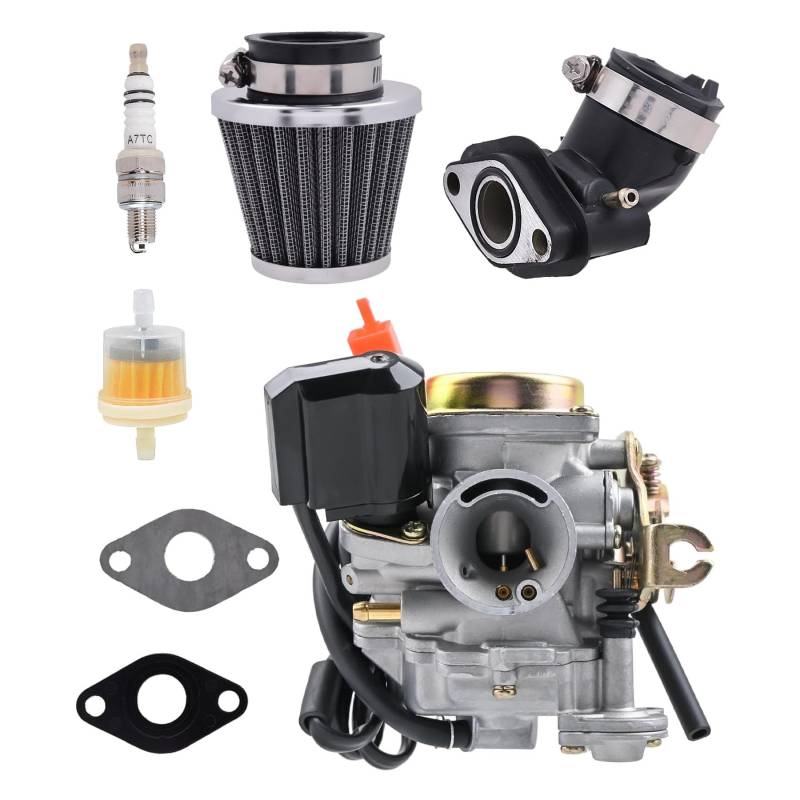 50ccm Vergaser für 49ccm 50ccm GY6 4-Takt-Scooter Go Kart Moped PD18J Motoren 139QMB Vergaser mit Luftfilter-Ansaugkrümmer (50cc) von Generisch