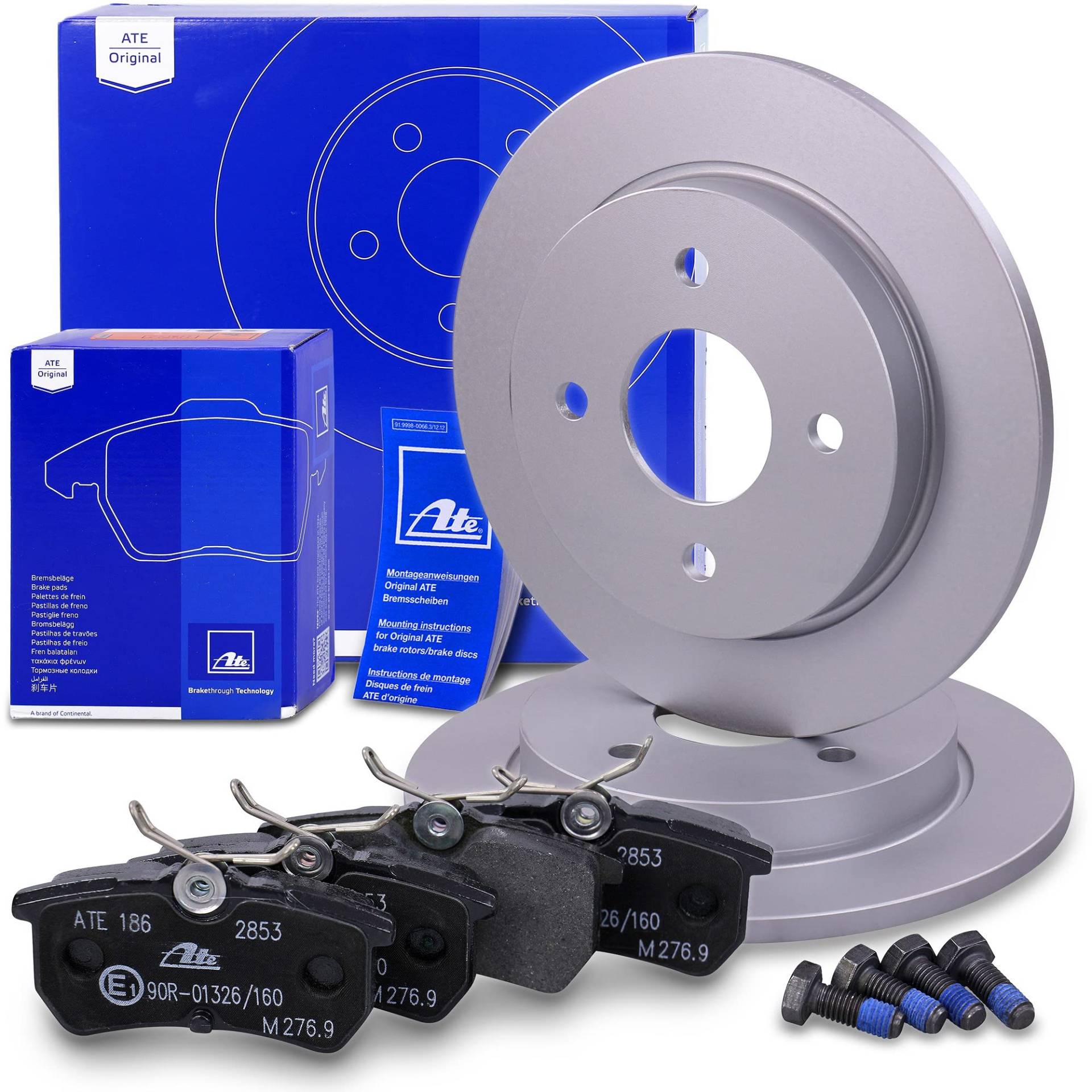 ATE Bremsenset Hinterachse inkl. Bremsscheiben hinten Ø 253 mm und Bremsbeläge hinten Kompatibel mit FORD FIESTA Mk5 (JH_, JD_), FOCUS Mk1 (DAW, DBW, DFW, DNW) von Generisch