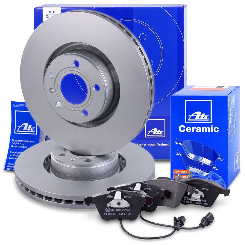 ATE Bremsenset Vorderachse inkl. Bremsscheiben vorne Ø 321 mm belüftet und Ceramic Bremsbeläge vorne + Warnkontakt Kompatibel mit AUDI A6 Allroad C6 (4FH), A6 C6 (4F2, 4F5), A8 D3 (4E2, 4E8) von ATE