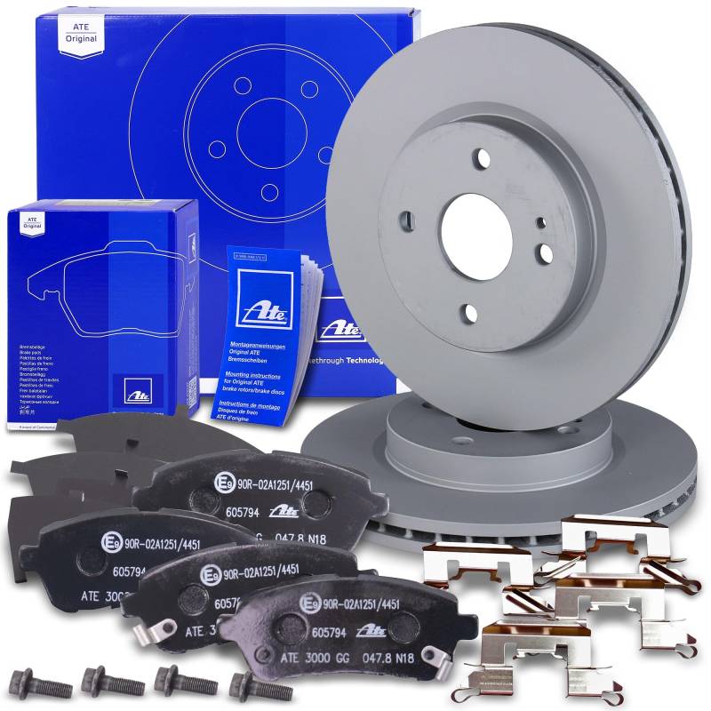ATE Bremsenset Vorderachse inkl. Bremsscheiben vorne Ø 258 mm belüftet und Bremsbeläge vorne Kompatibel mit MAZDA 2 (DE_, DH_) von Generisch