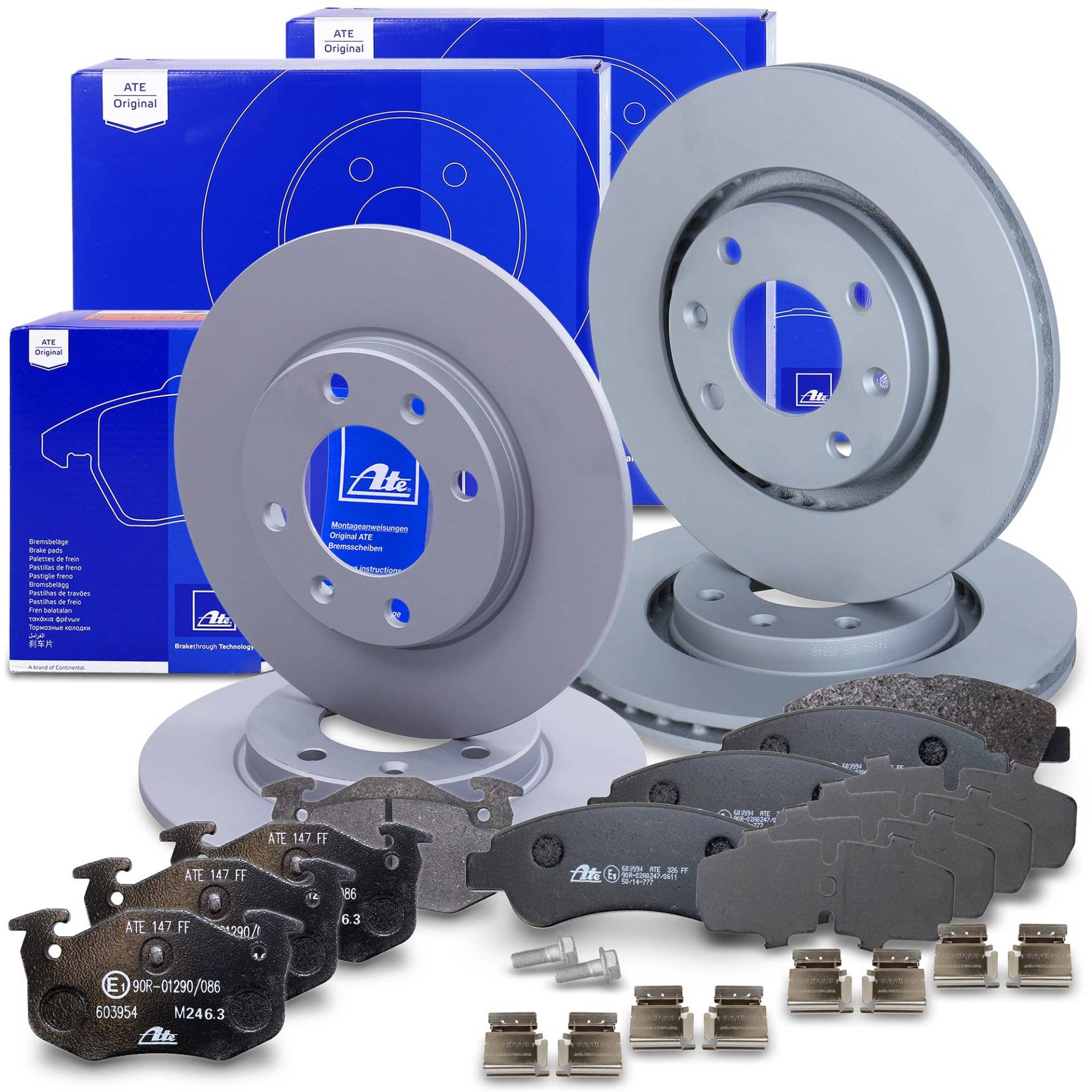 ATE Bremsenset inkl. Bremsscheiben vorne Ø 266 mm belüftet + hinten Ø 247 mm voll und Bremsbeläge vorne + hinten Kompatibel mit CITROËN XSARA (N1, N0), PEUGEOT 206 (2D, 2A/C, 2E/K) von Generisch
