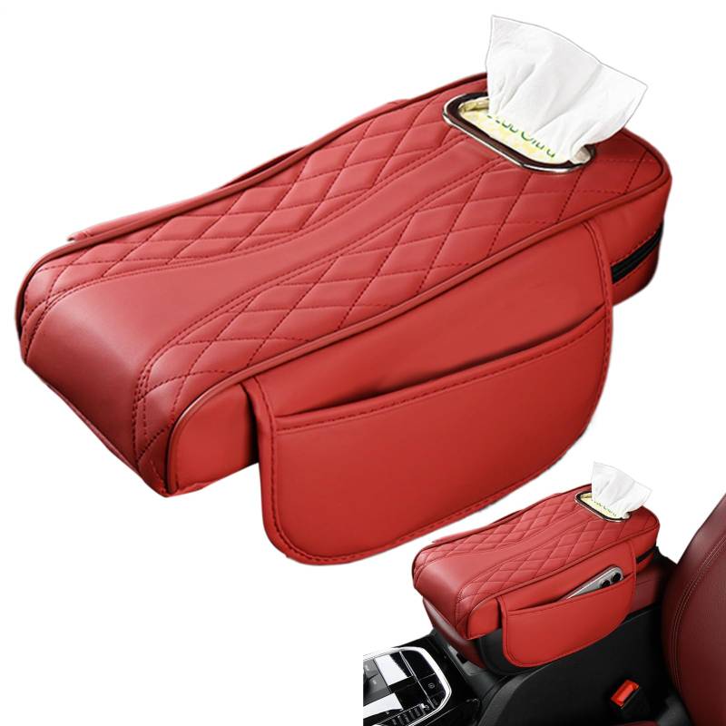 Armlehnen Kissen Auto Taschentuchhalter, Armlehnenbezug für Autos, PU-Leder-Auto-Mittelkonsolenbezug, Multifunktionaler Mittelbezug Car Armlehnenkissen von Generisch
