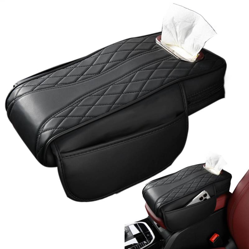 Armlehnen Kissen Auto Taschentuchhalter, Armlehnenbezug für Autos, PU-Leder-Auto-Mittelkonsolenbezug, Multifunktionaler Mittelbezug Car Armlehnenkissen von Generisch