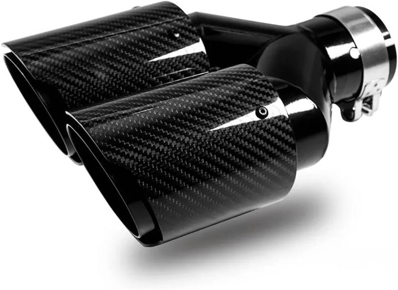 Auto-Auspuffspitzen Auspuffblende Auto-Endrohr Schalldämpferblende Auspuffrohr Doppelauspuffblenden 63 mm Einlass Auspuffblenden aus glänzend schwarzer Kohlefaser von Generisch