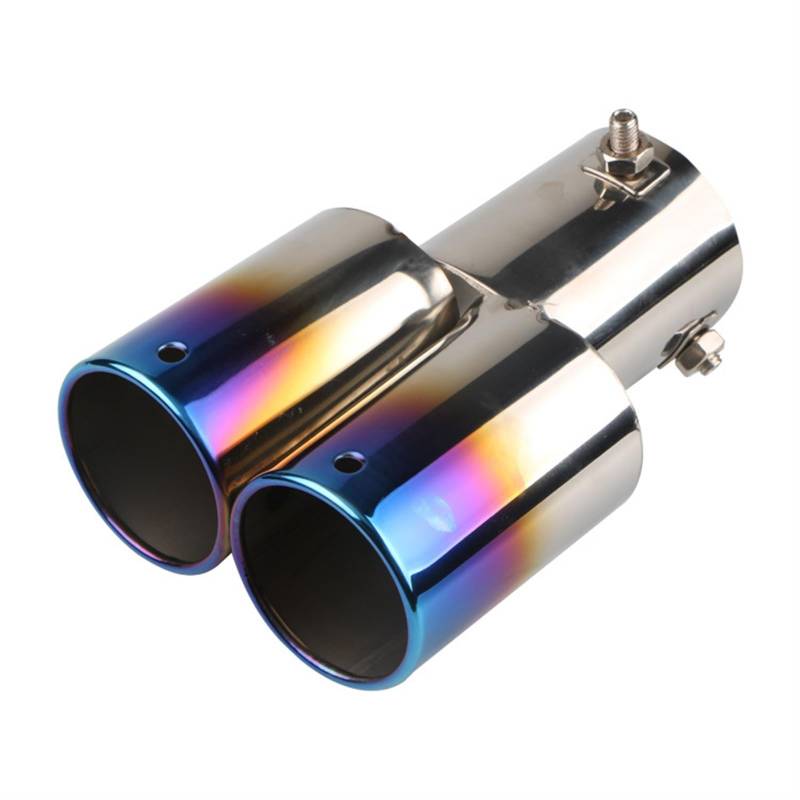 Auto-Auspuffspitzen Universelle Auto-Auspuffanlagen, Doppelschalldämpferspitze, Dual für Rohr für Chromverkleidung, modifizierte Auspuffspitzen, Endrohr 63 mm(Straight Blue Flat) von Generisch